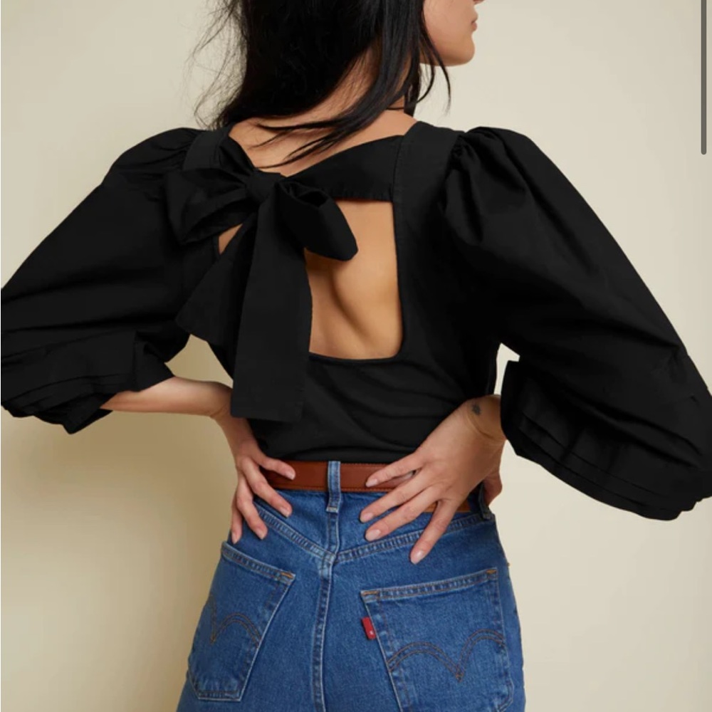 Nation LTD Black Puff Sleeve Top with Bow